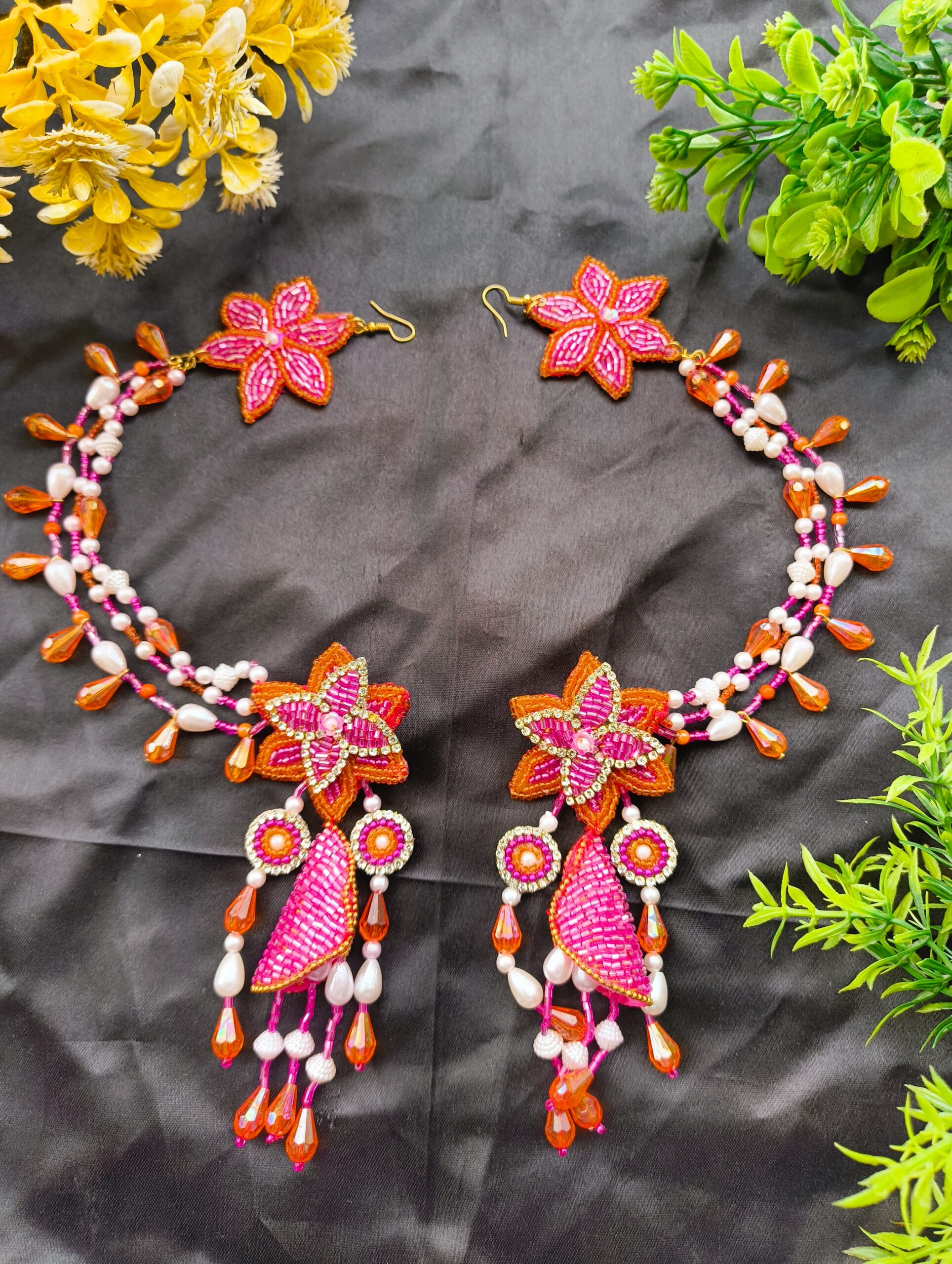 floral beaded jewellery set – elegant handmade statement floral beaded jewellery set – elegant handmade statement