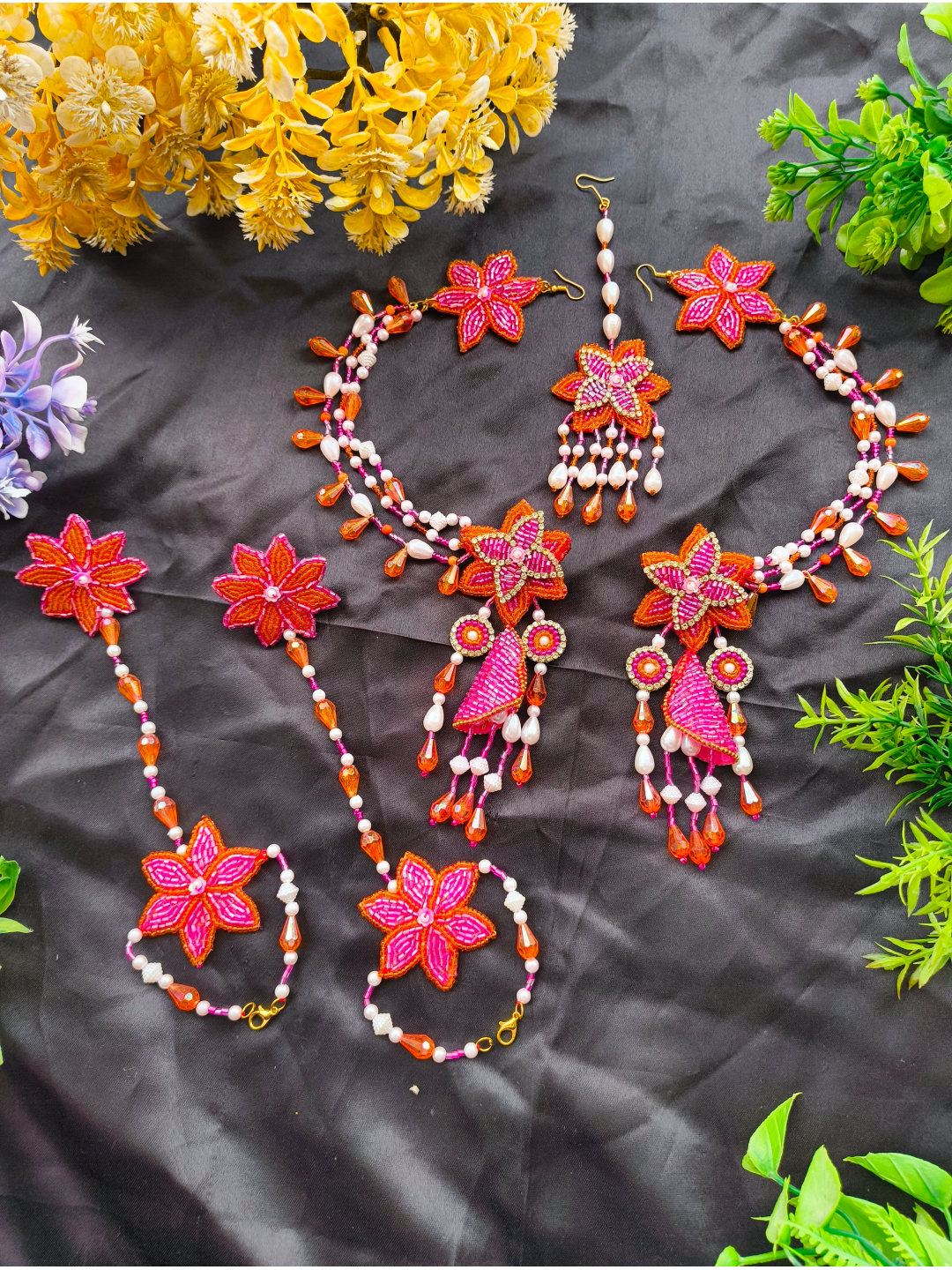 floral beaded jewellery set – elegant handmade statement floral beaded jewellery set – elegant handmade statement