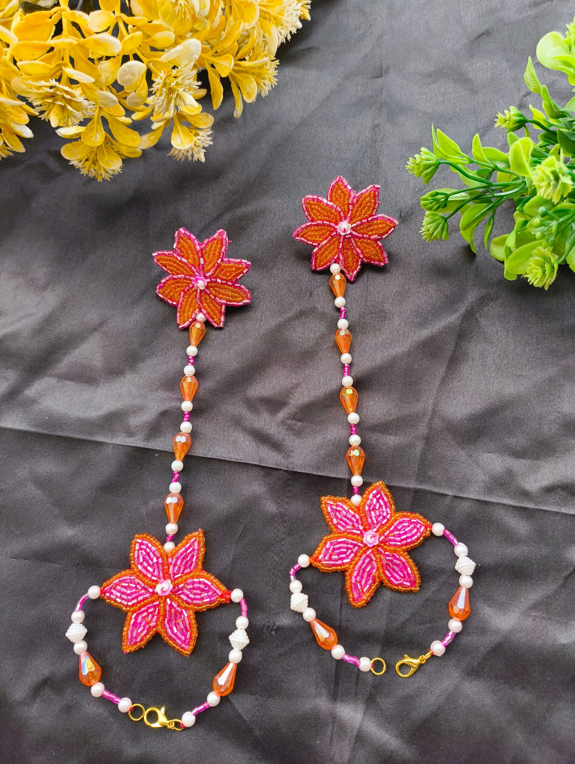 floral beaded jewellery set – elegant handmade statement floral beaded jewellery set – elegant handmade statement