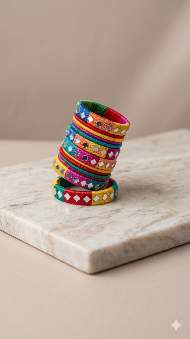 aina thread bangles set with mirror work | handmade multicolor cotton thread bangles for women & girls | festive & gift wear jewellery aina thread bangles set with mirror work | handmade multicolor cotton thread bangles for women & girls | festive & gift wear jewellery