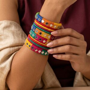 aina thread bangles set with mirror work | handmade multicolor cotton thread bangles for women & girls | festive & gift wear jewellery