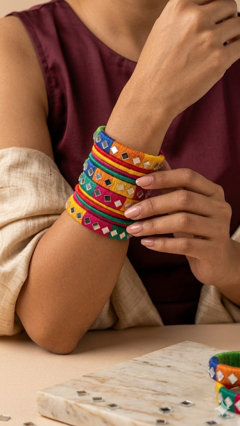 aina thread bangles set with mirror work | handmade multicolor cotton thread bangles for women & girls | festive & gift wear jewellery aina thread bangles set with mirror work | handmade multicolor cotton thread bangles for women & girls | festive & gift wear jewellery