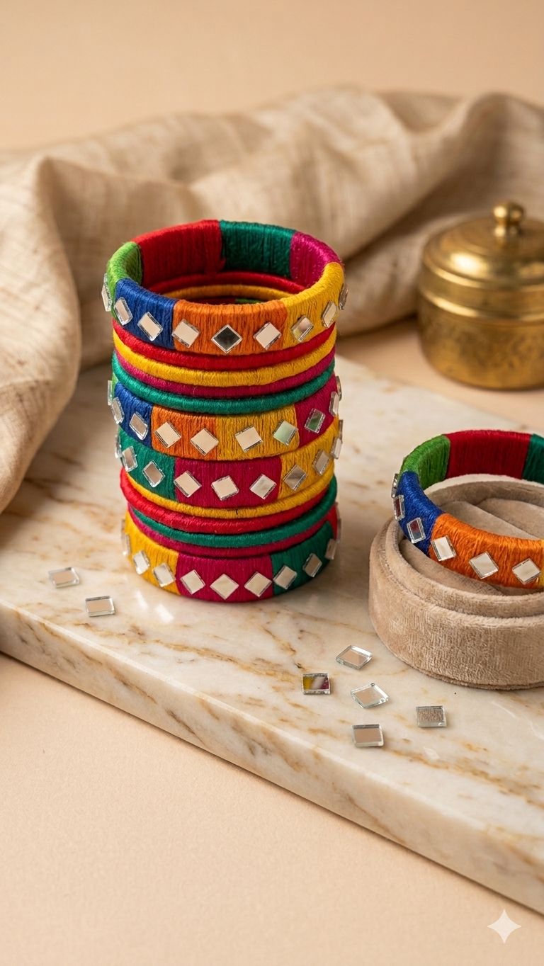aina thread bangles set with mirror work | handmade multicolor cotton thread bangles for women & girls | festive & gift wear jewellery aina thread bangles set with mirror work | handmade multicolor cotton thread bangles for women & girls | festive & gift wear jewellery